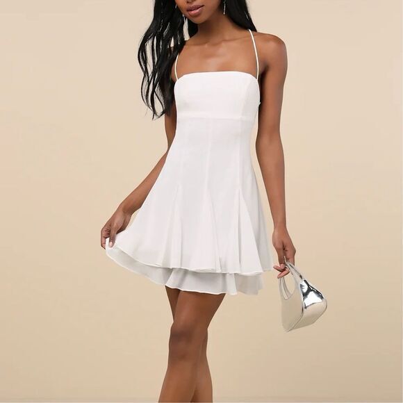 Nwt Lulus Women's Perfected Sweetness White Pleated Tiered Mini Dress Size Xl